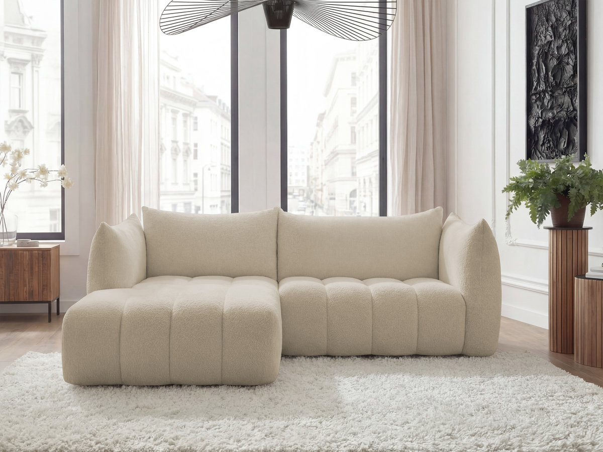 Canapé d'angle fixe AZRA tissu bouclette