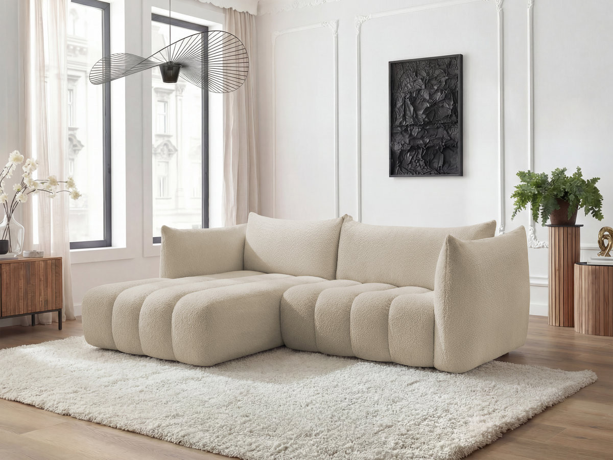 Canapé d'angle fixe AZRA tissu bouclette