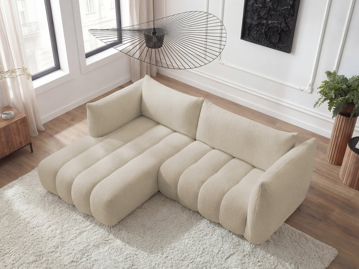 Canapé d'angle fixe AZRA tissu bouclette