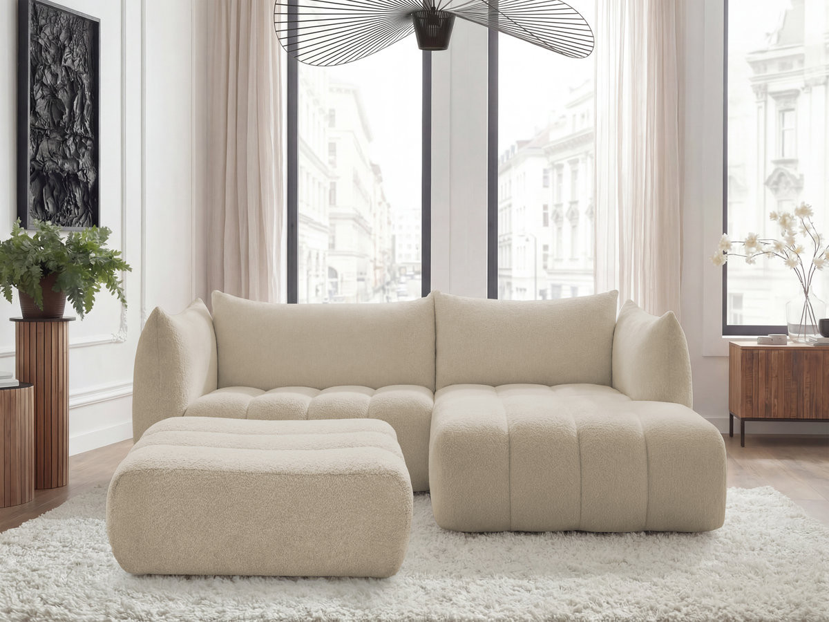 Canapé d'angle AZRA bouclette avec pouf beige — vue 4