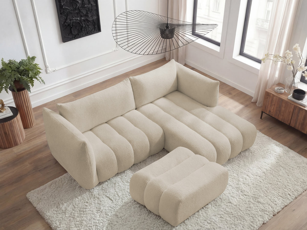 Canapé d'angle AZRA bouclette avec pouf beige — vue 6