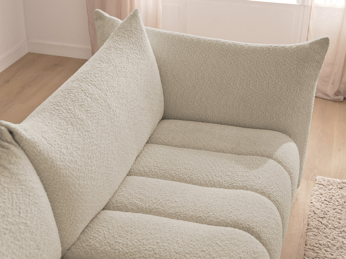 Canapé d'angle fixe AZRA tissu bouclette avec pouf