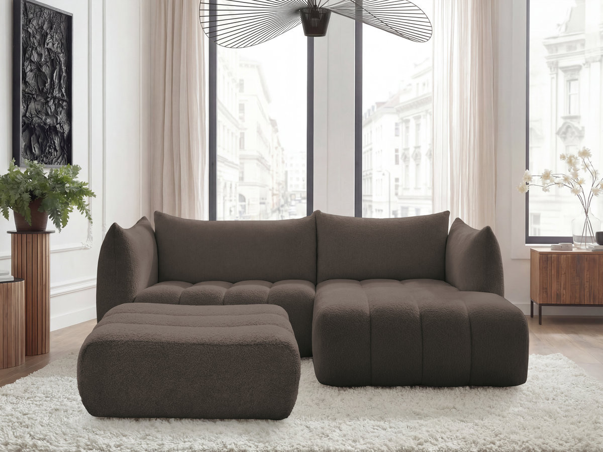 Canapé d'angle AZRA bouclette avec pouf marron — vue 4