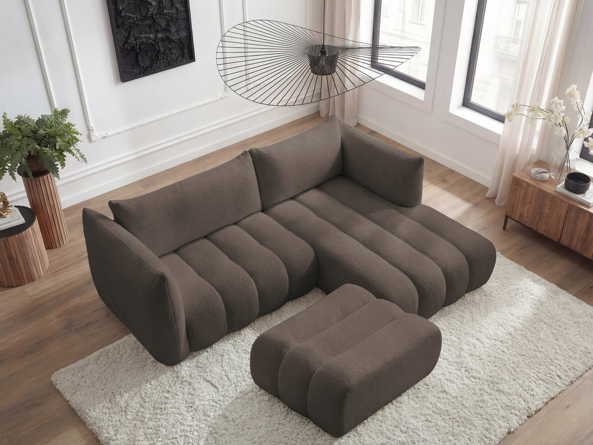 Canapé d'angle AZRA bouclette avec pouf marron — vue 6