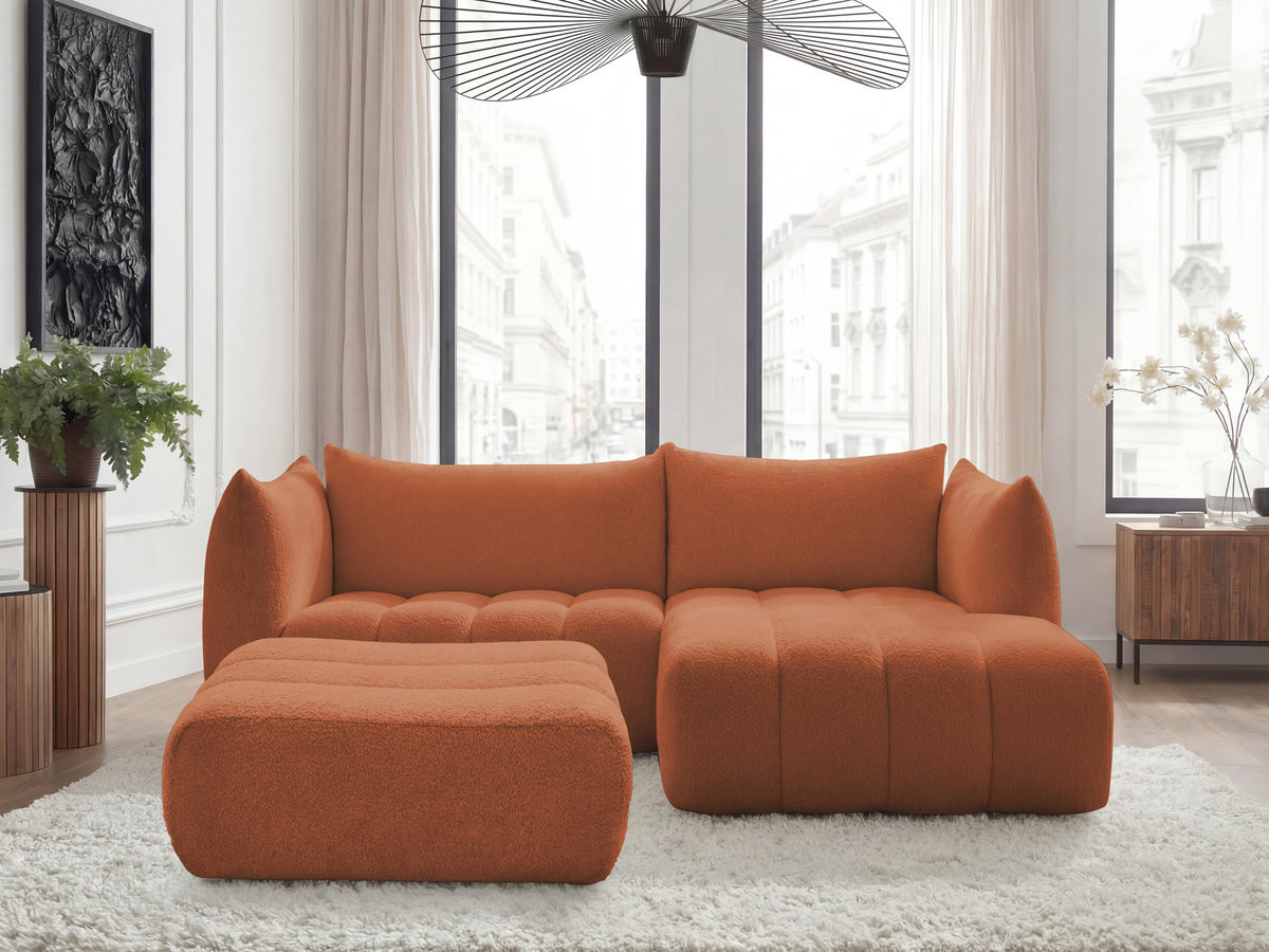 Canapé d'angle AZRA bouclette avec pouf orange — vue 4