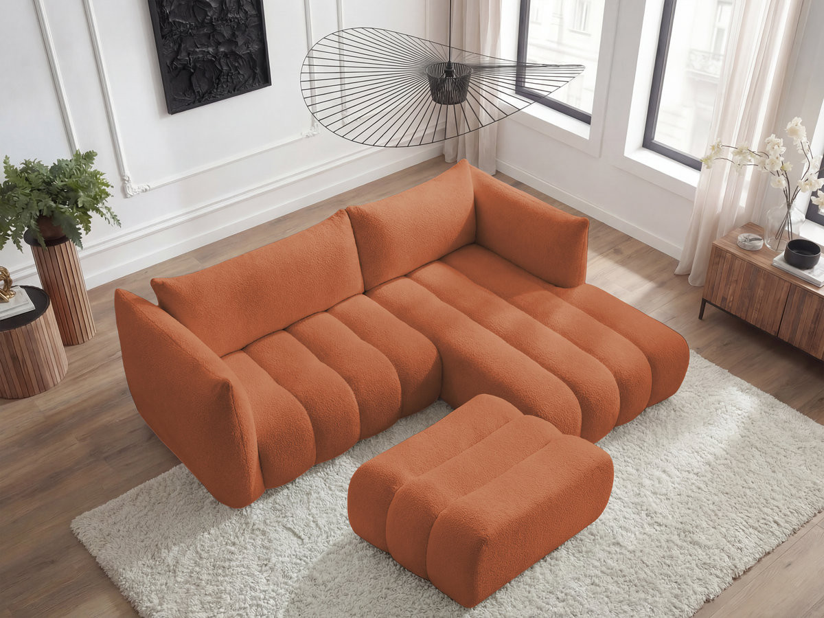 Canapé d'angle AZRA bouclette avec pouf orange — vue 6