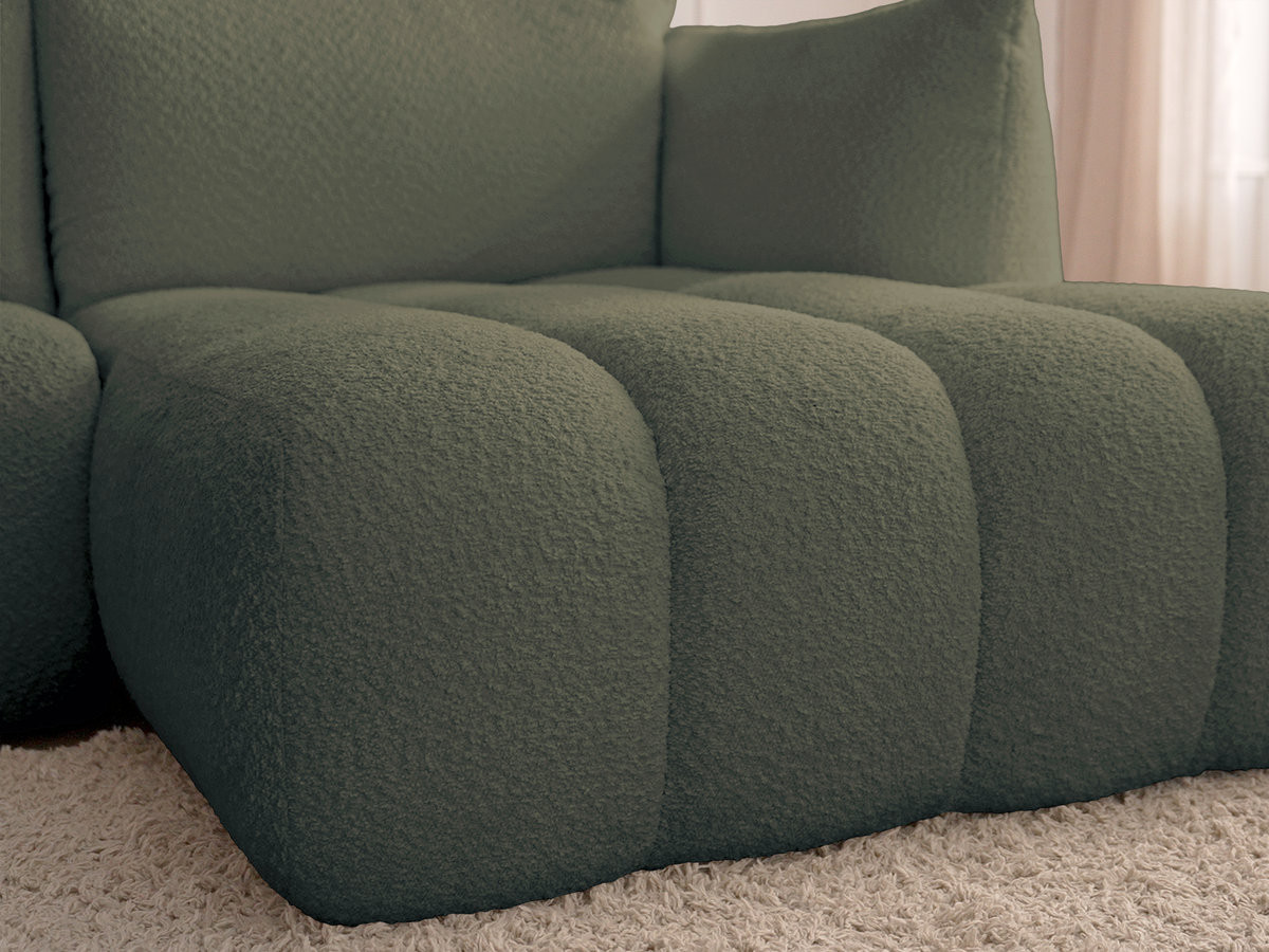 Canapé d'angle fixe AZRA tissu bouclette avec pouf