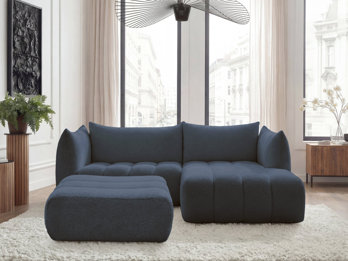 Canapé d'angle AZRA bouclette avec pouf bleu foncé — vue 4