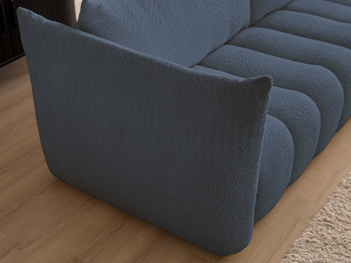 Canapé d'angle fixe AZRA tissu bouclette avec pouf