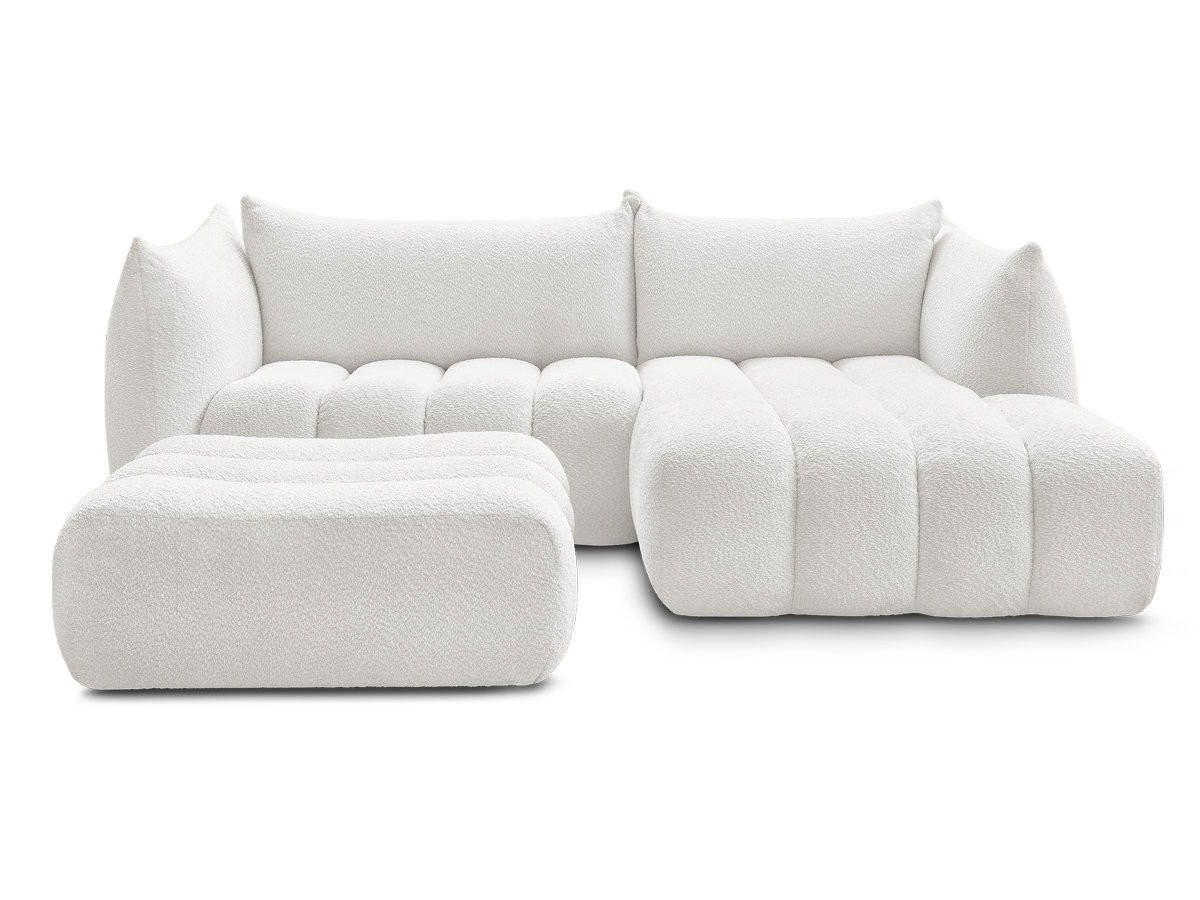 Canapé d'angle fixe AZRA tissu bouclette avec pouf