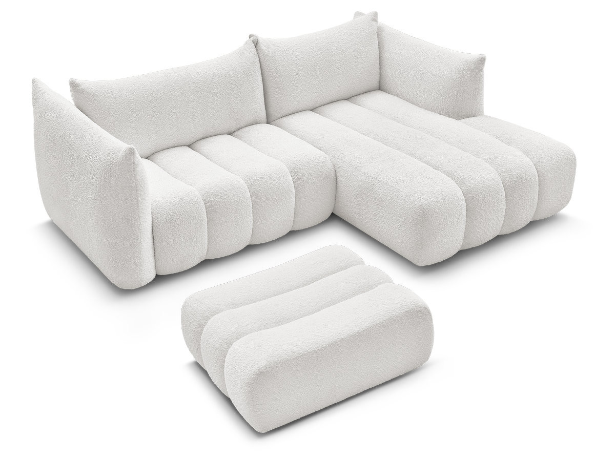 Canapé d'angle fixe AZRA tissu bouclette avec pouf