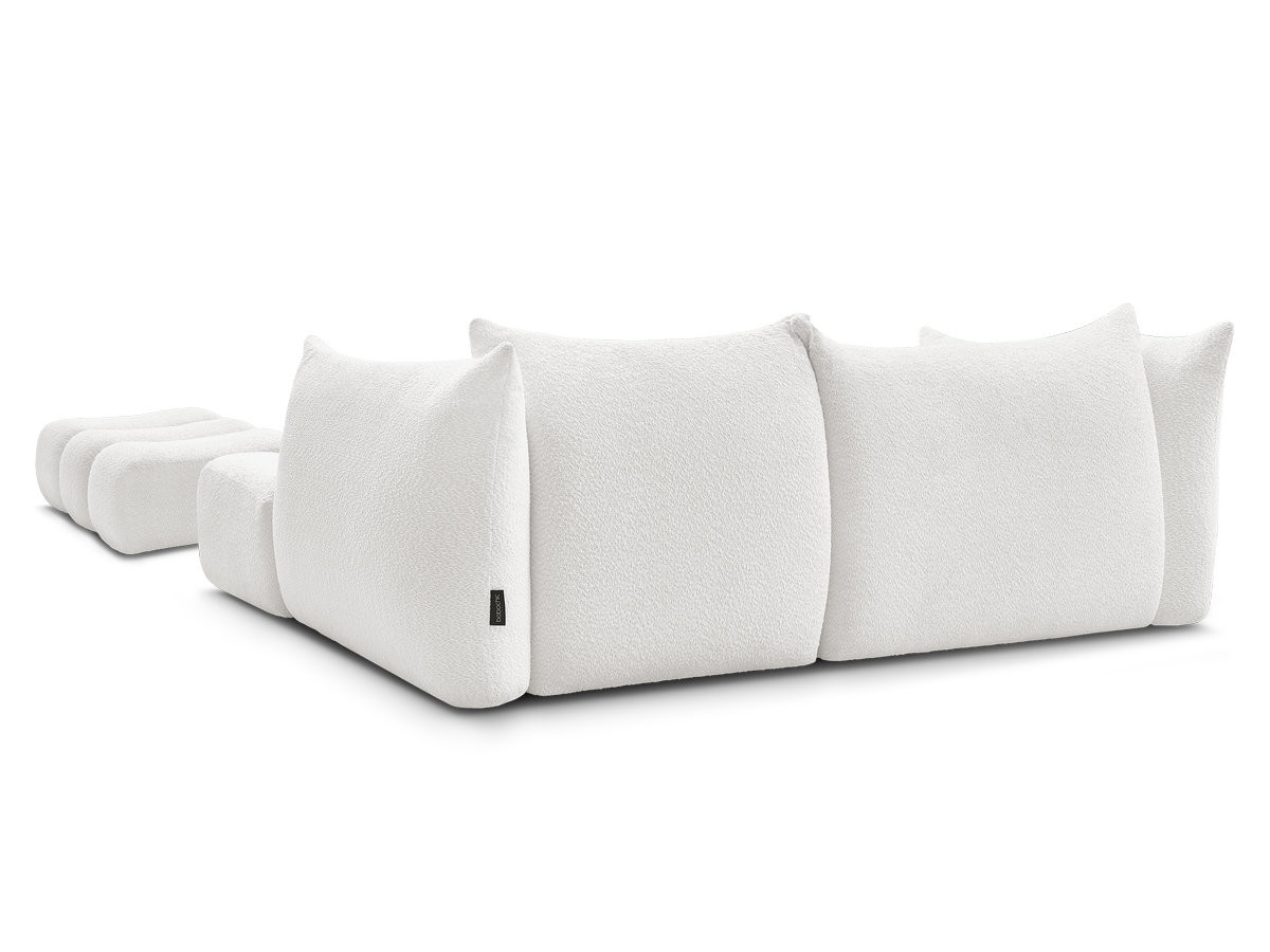 Canapé d'angle fixe AZRA tissu bouclette avec pouf