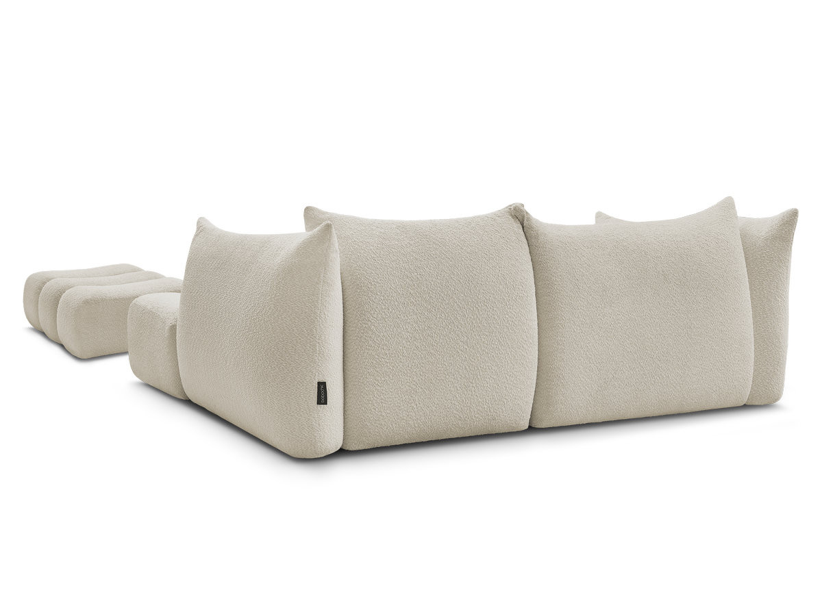 Canapé d'angle fixe AZRA tissu bouclette avec pouf