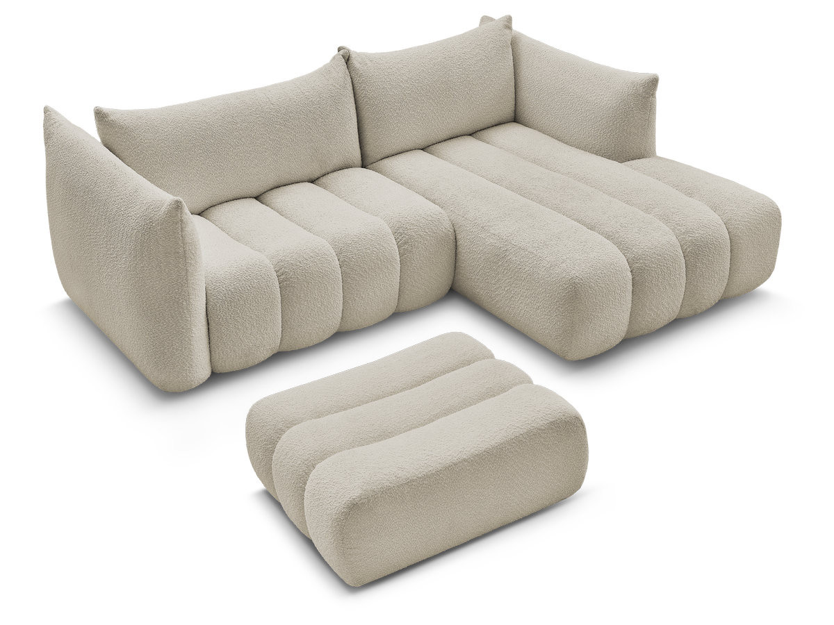 Canapé d'angle fixe AZRA tissu bouclette avec pouf