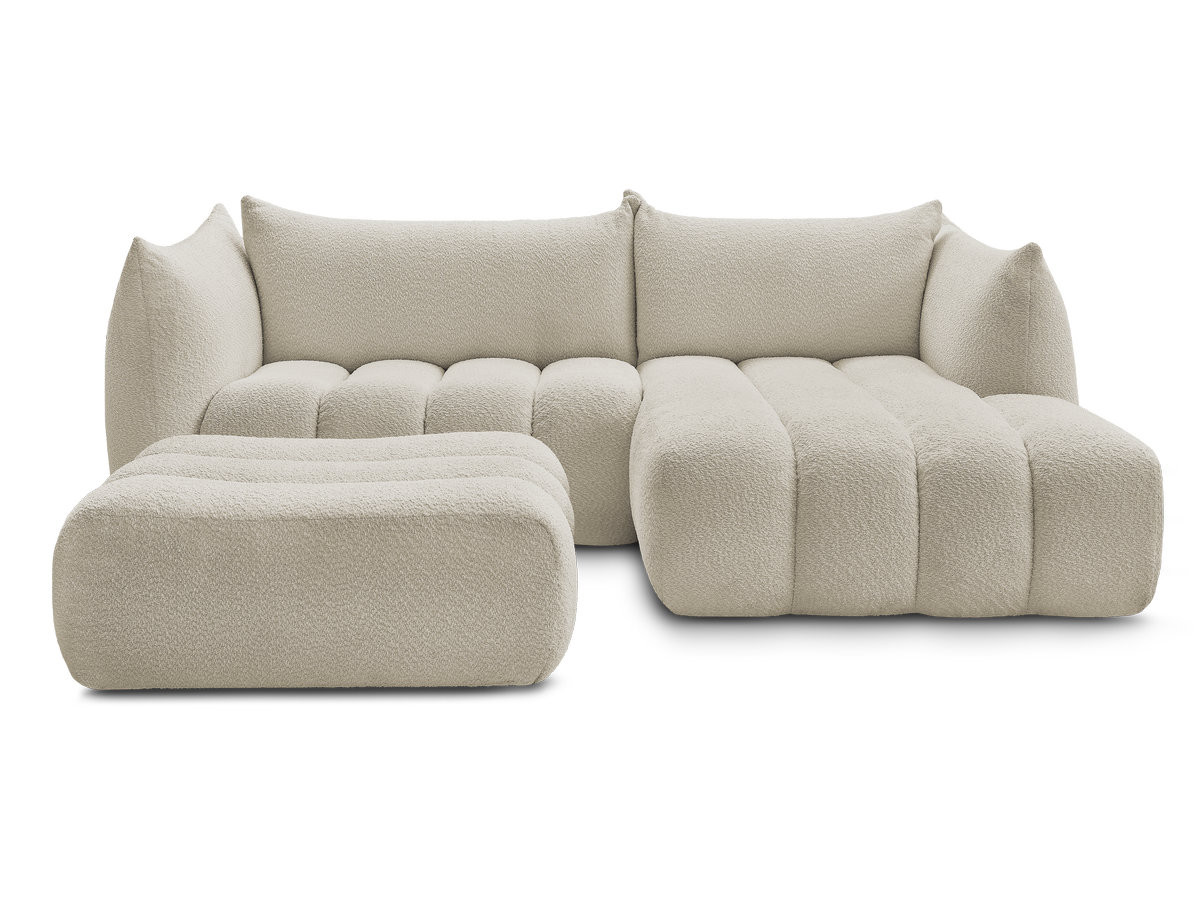 Canapé d'angle fixe AZRA tissu bouclette avec pouf