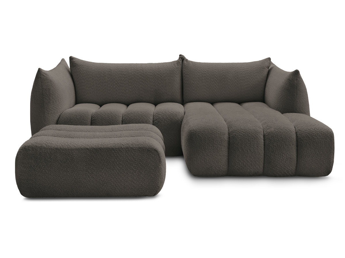 Canapé d'angle fixe AZRA tissu bouclette avec pouf