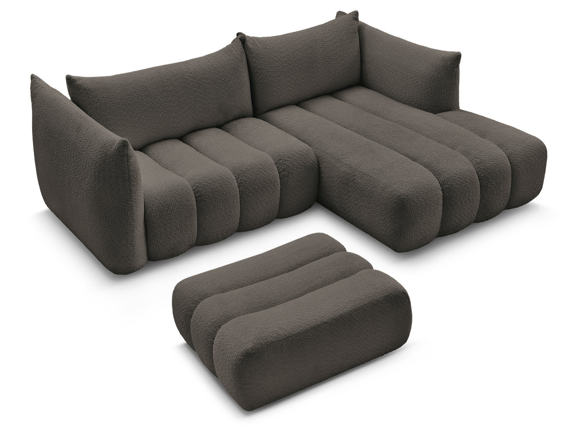Canapé d'angle fixe AZRA tissu bouclette avec pouf
