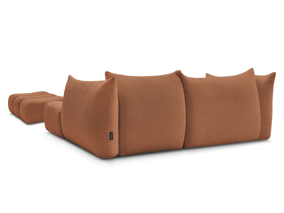 Canapé d'angle fixe AZRA tissu bouclette avec pouf