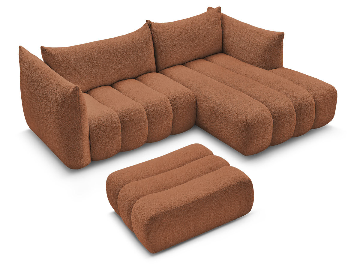 Canapé d'angle fixe AZRA tissu bouclette avec pouf