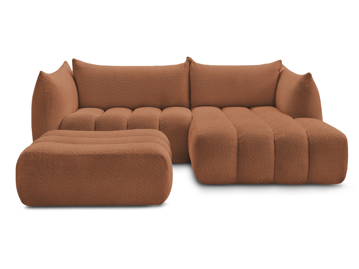 Canapé d'angle fixe AZRA tissu bouclette avec pouf