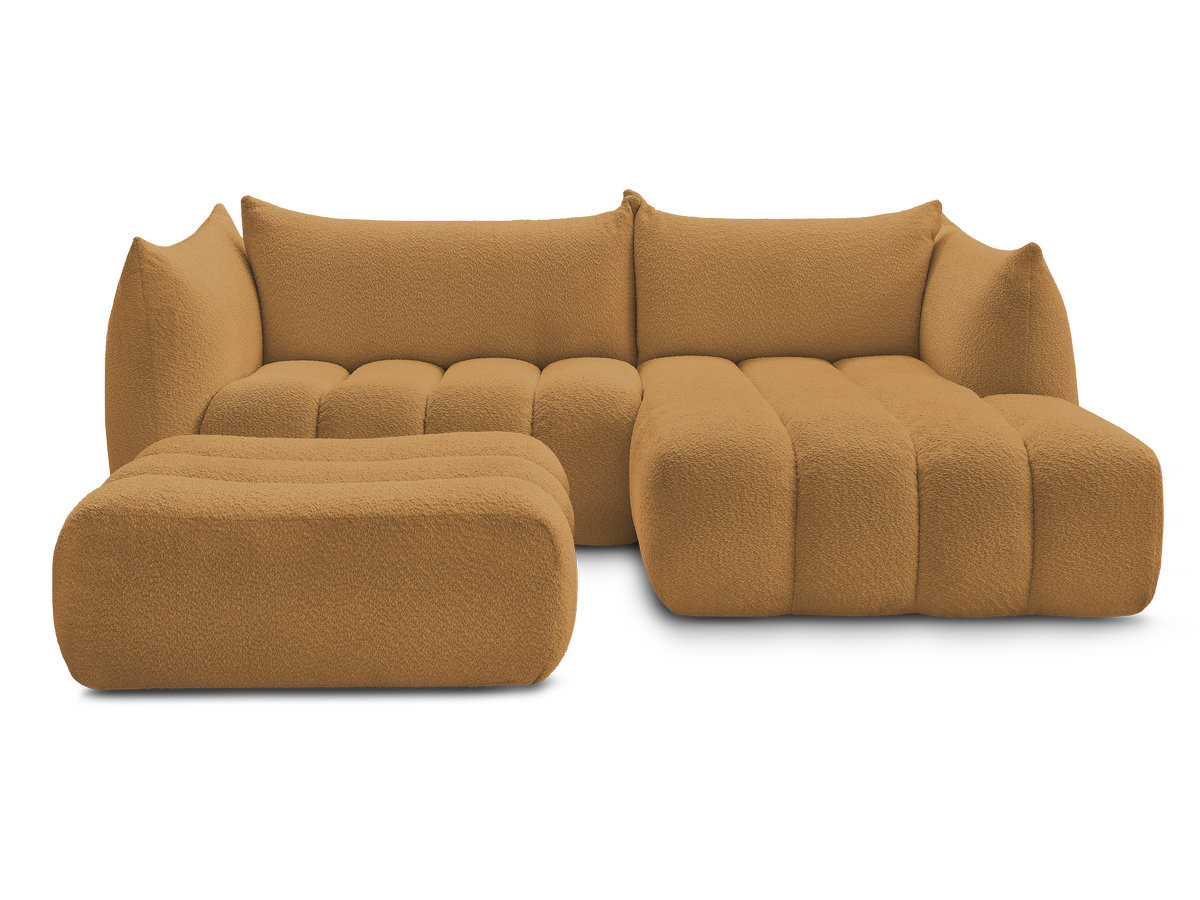 Canapé d'angle fixe AZRA tissu bouclette avec pouf