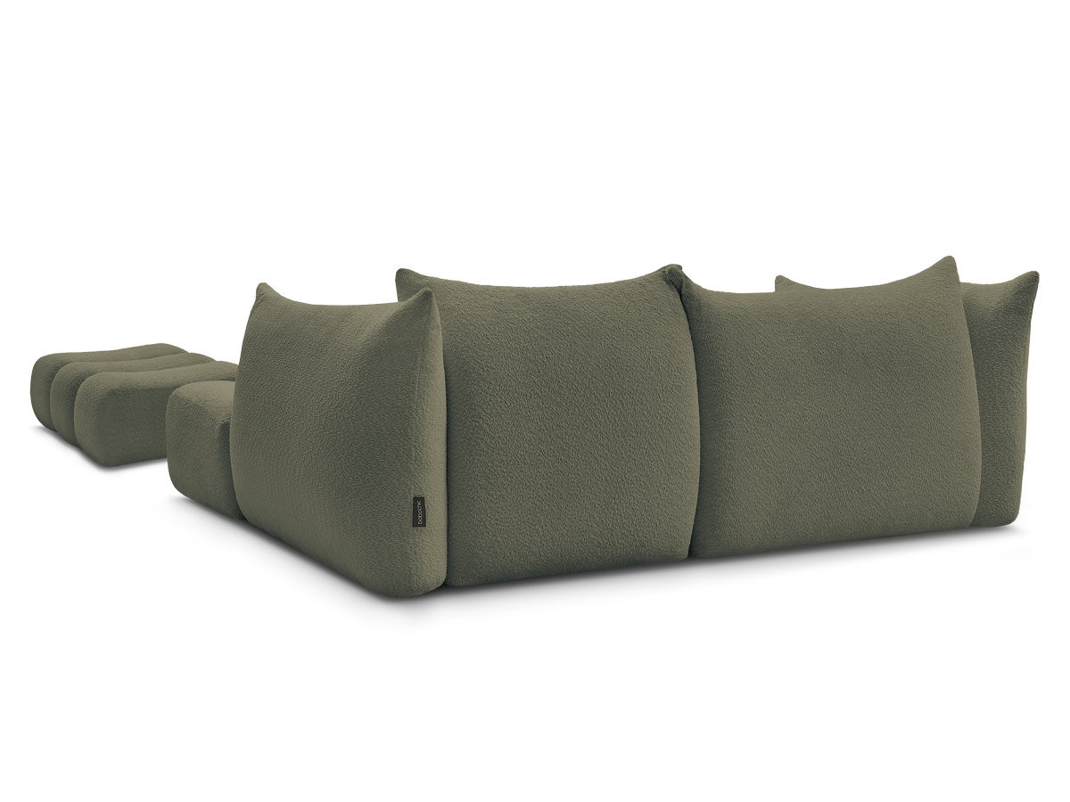 Canapé d'angle fixe AZRA tissu bouclette avec pouf