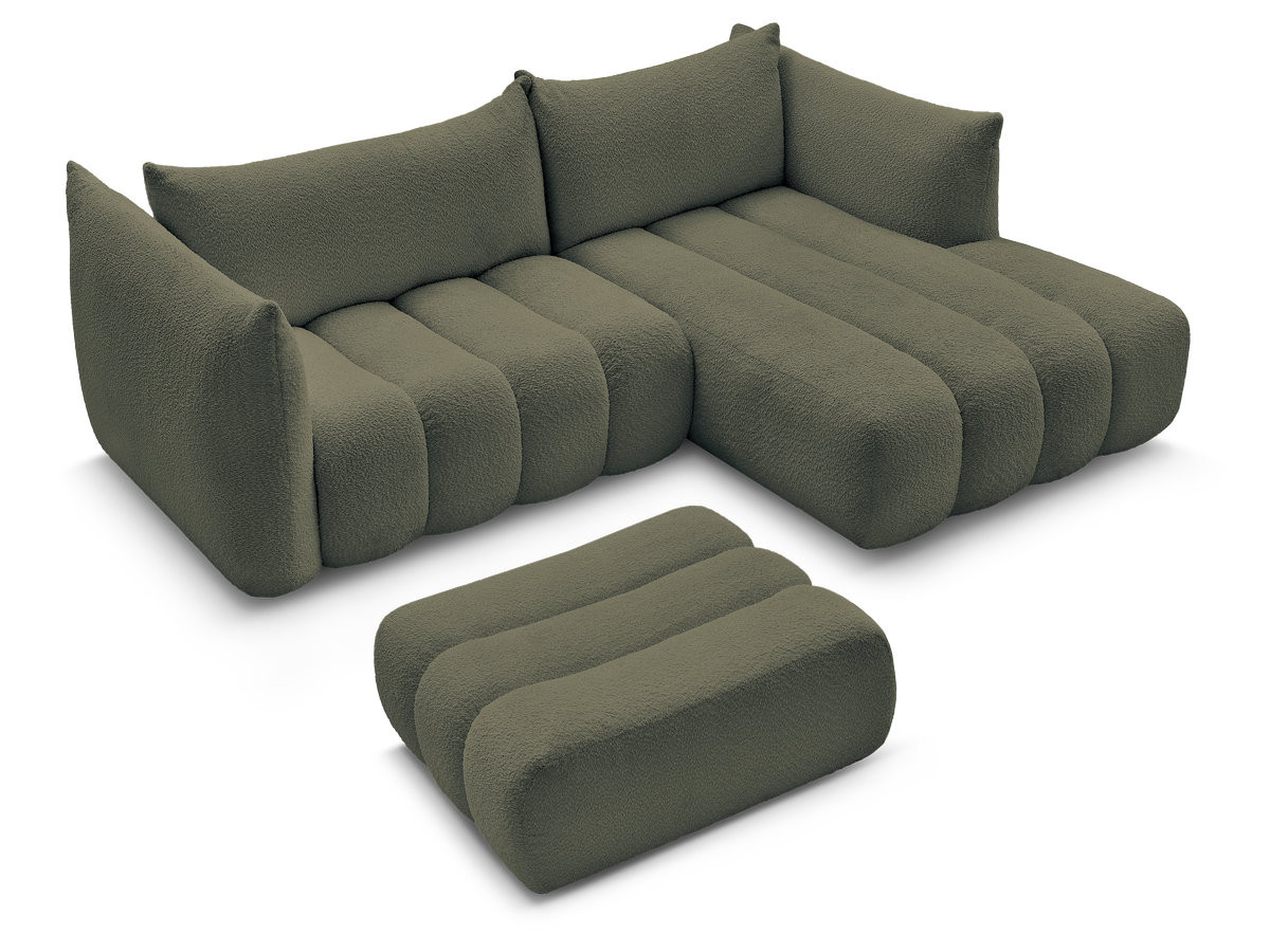 Canapé d'angle fixe AZRA tissu bouclette avec pouf