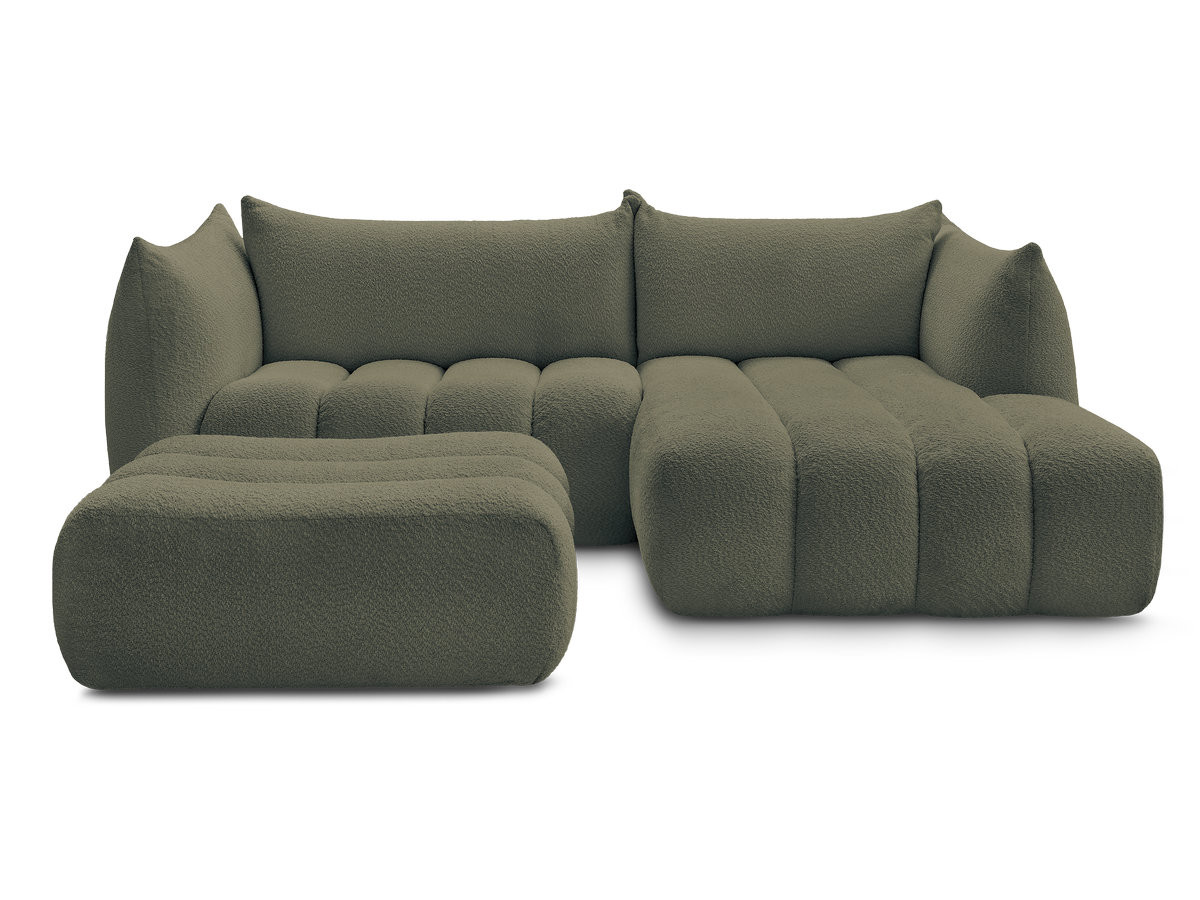 Canapé d'angle fixe AZRA tissu bouclette avec pouf