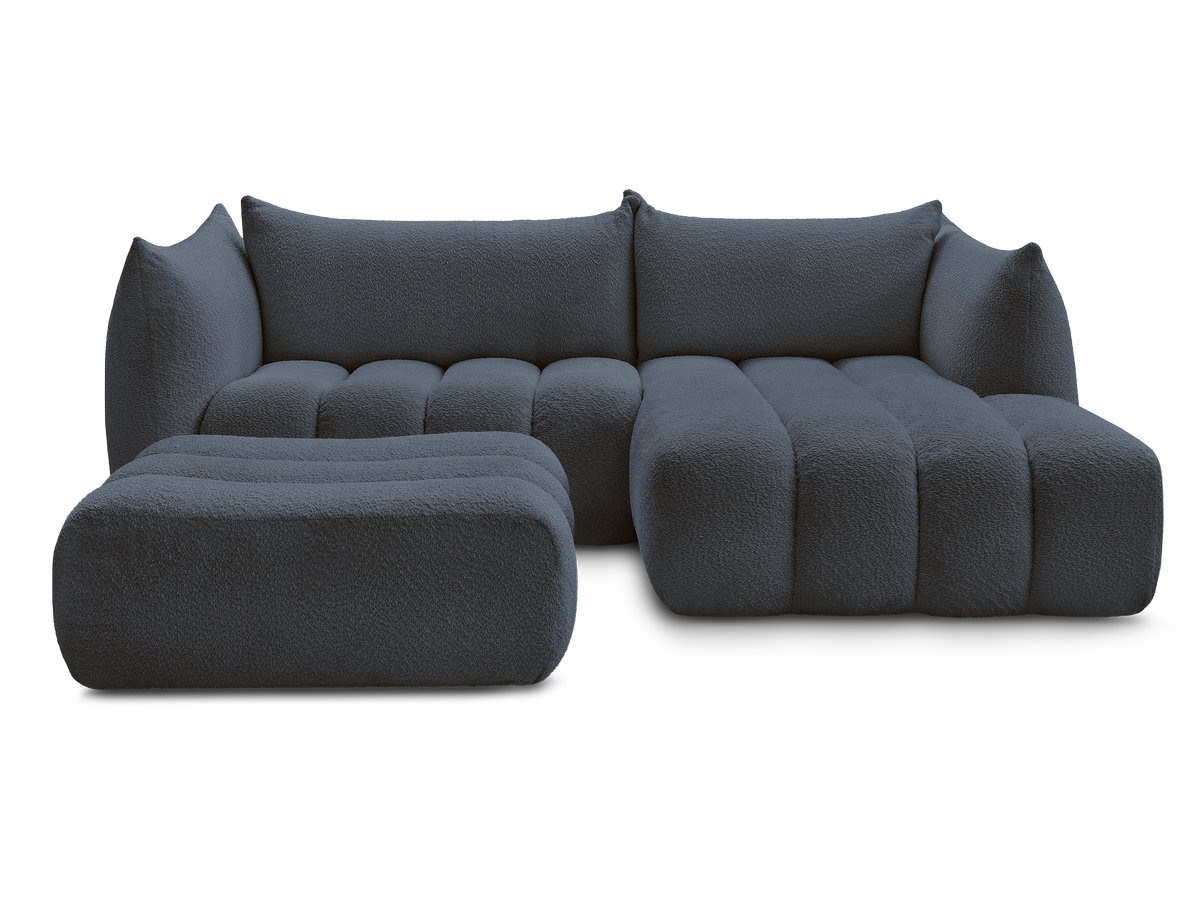 Canapé d'angle fixe AZRA tissu bouclette avec pouf