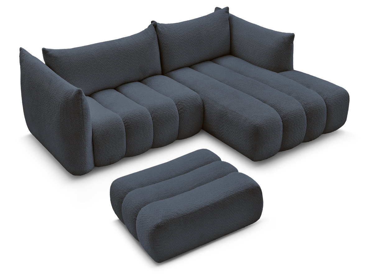 Canapé d'angle fixe AZRA tissu bouclette avec pouf