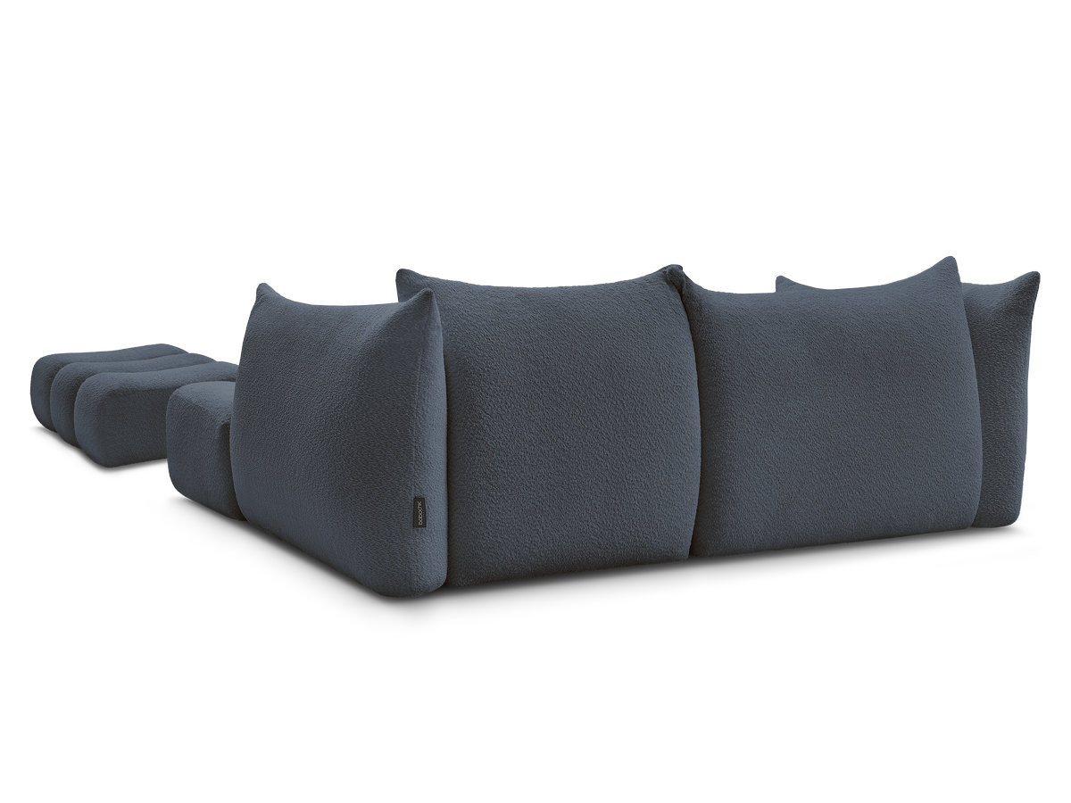 Canapé d'angle fixe AZRA tissu bouclette avec pouf