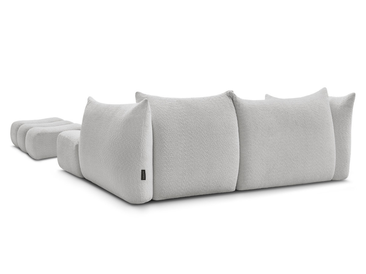 Canapé d'angle fixe AZRA tissu bouclette avec pouf