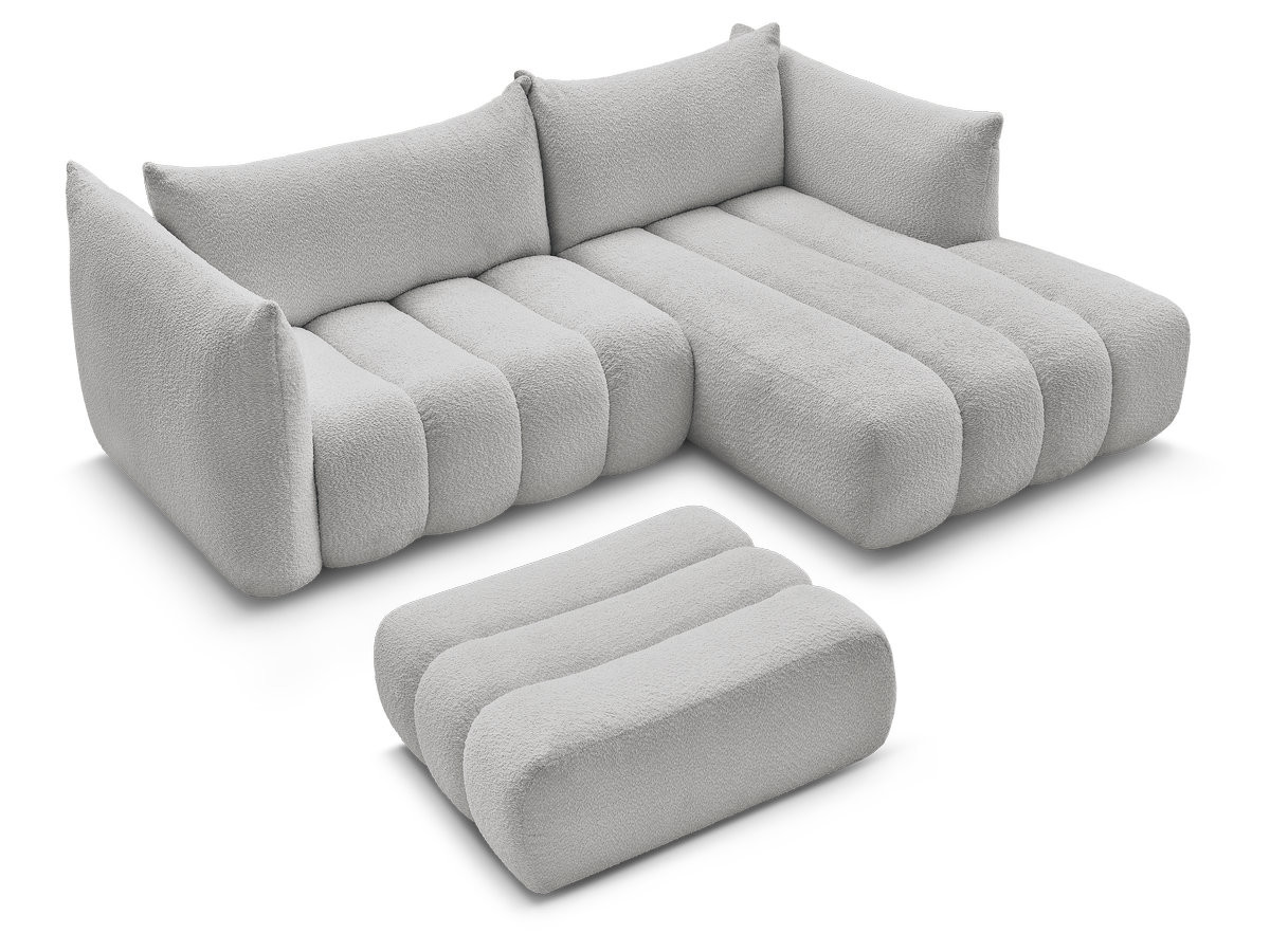 Canapé d'angle fixe AZRA tissu bouclette avec pouf