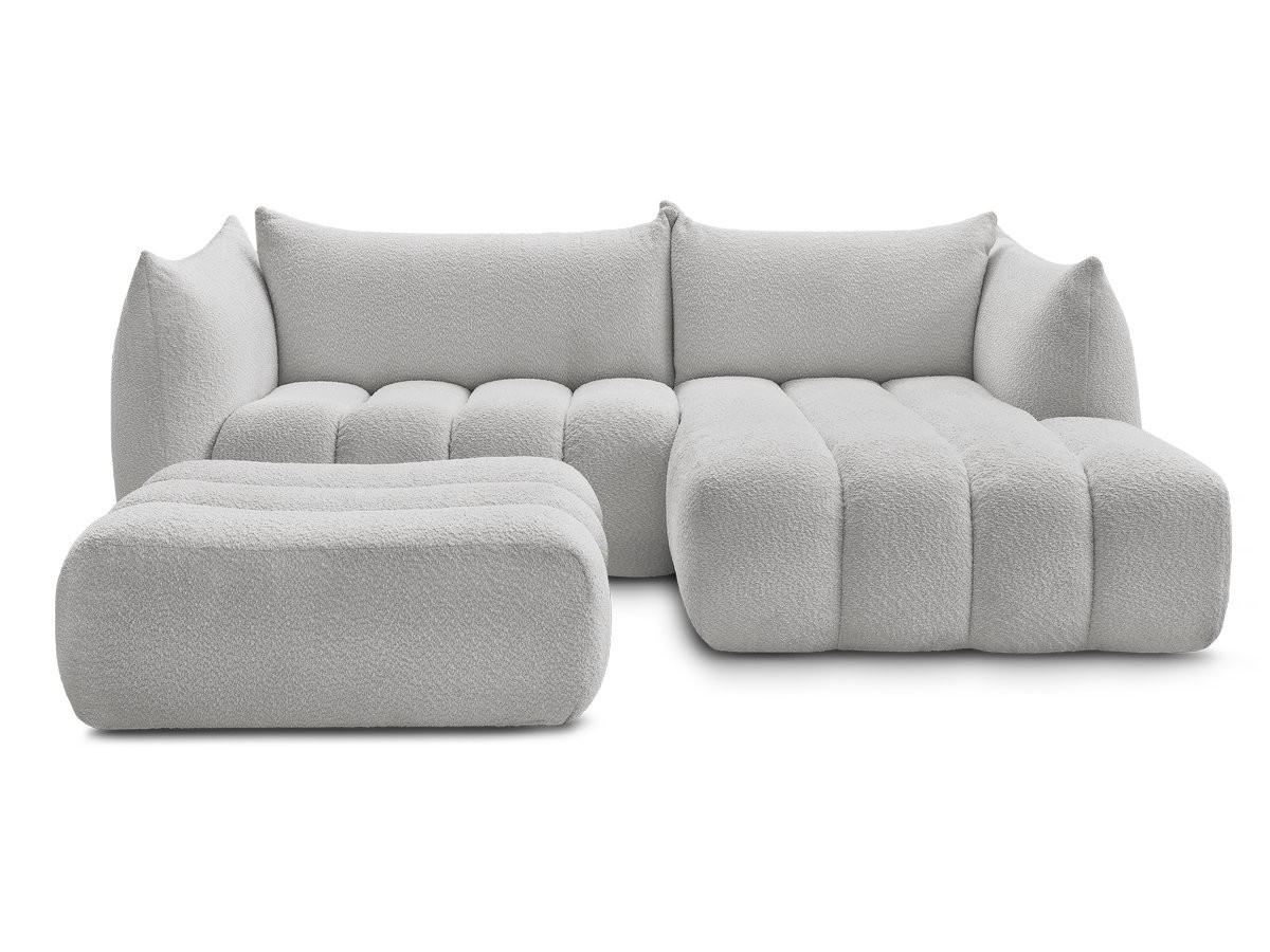 Canapé d'angle fixe AZRA tissu bouclette avec pouf