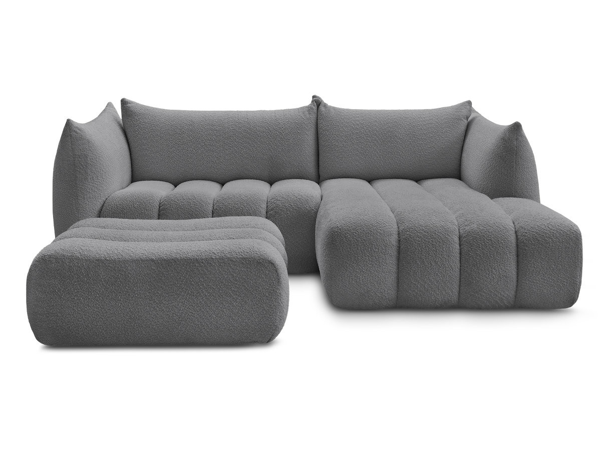 Canapé d'angle fixe AZRA tissu bouclette avec pouf