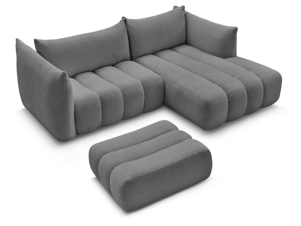 Canapé d'angle fixe AZRA tissu bouclette avec pouf