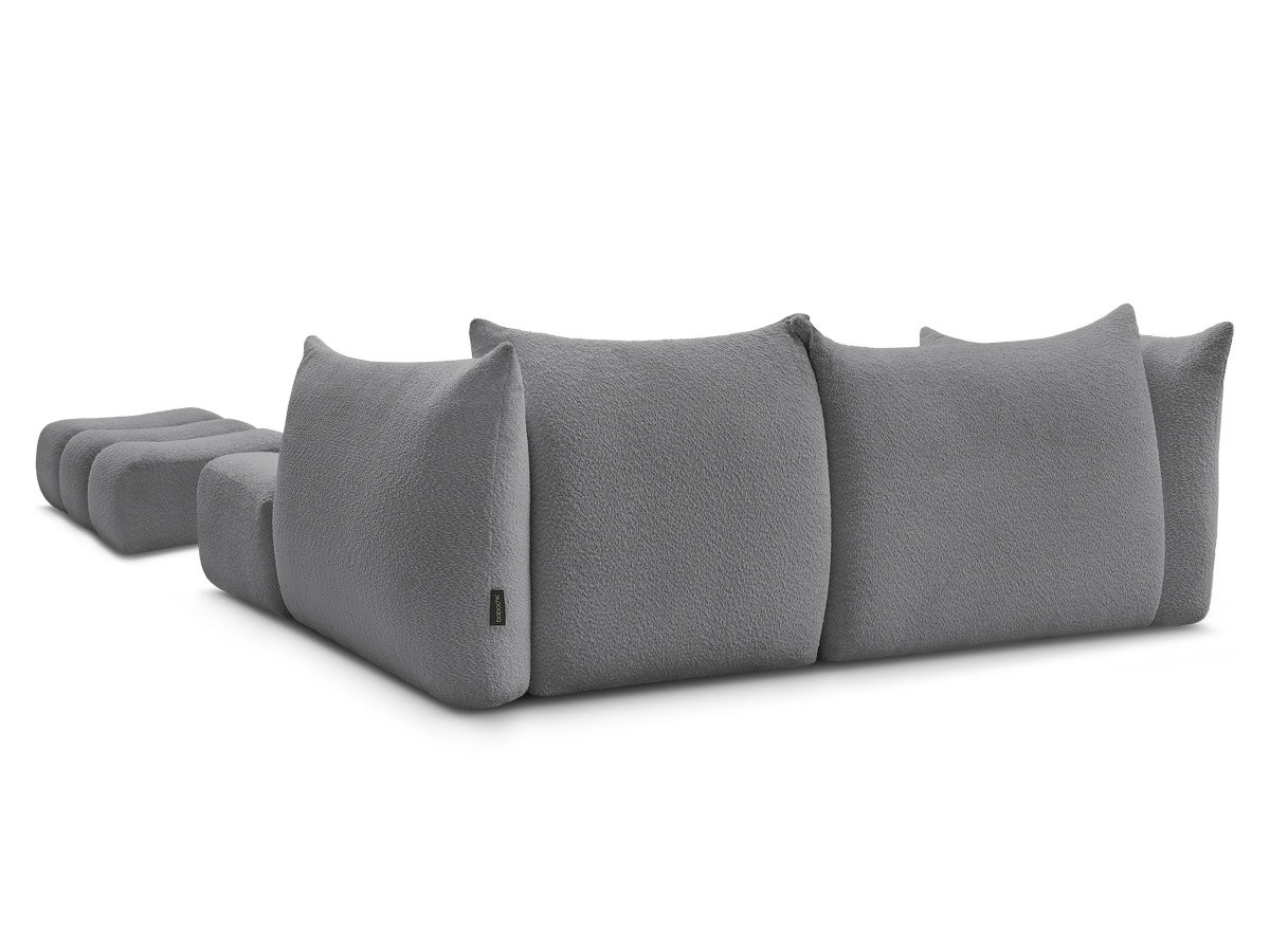 Canapé d'angle fixe AZRA tissu bouclette avec pouf