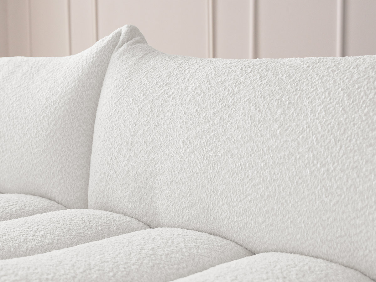 Canapé d'angle fixe AZRA tissu bouclette avec pouf