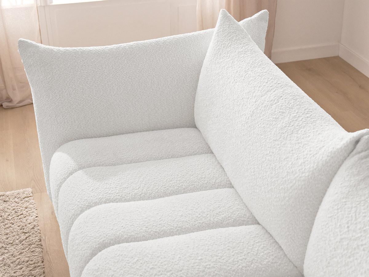 Canapé d'angle fixe AZRA tissu bouclette avec pouf