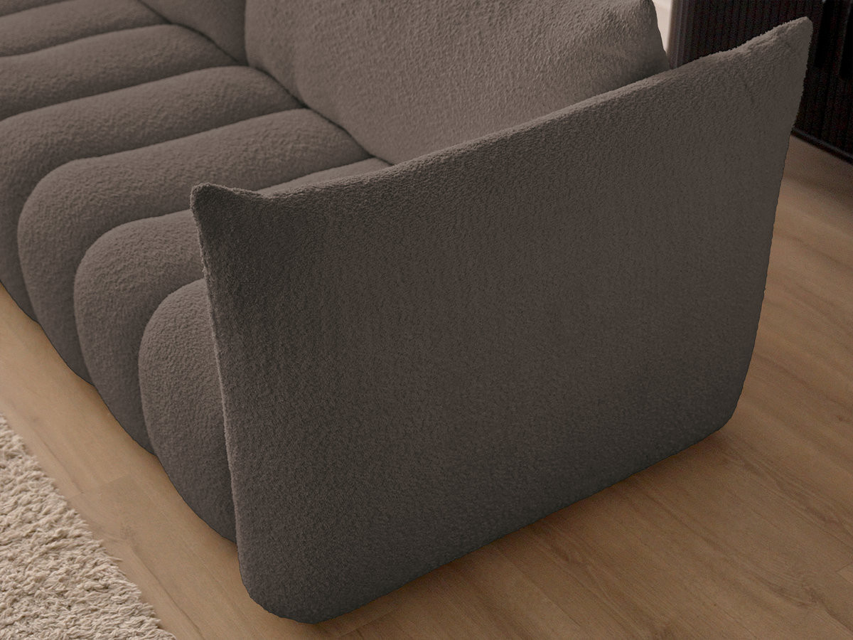 Canapé d'angle fixe AZRA tissu bouclette avec pouf