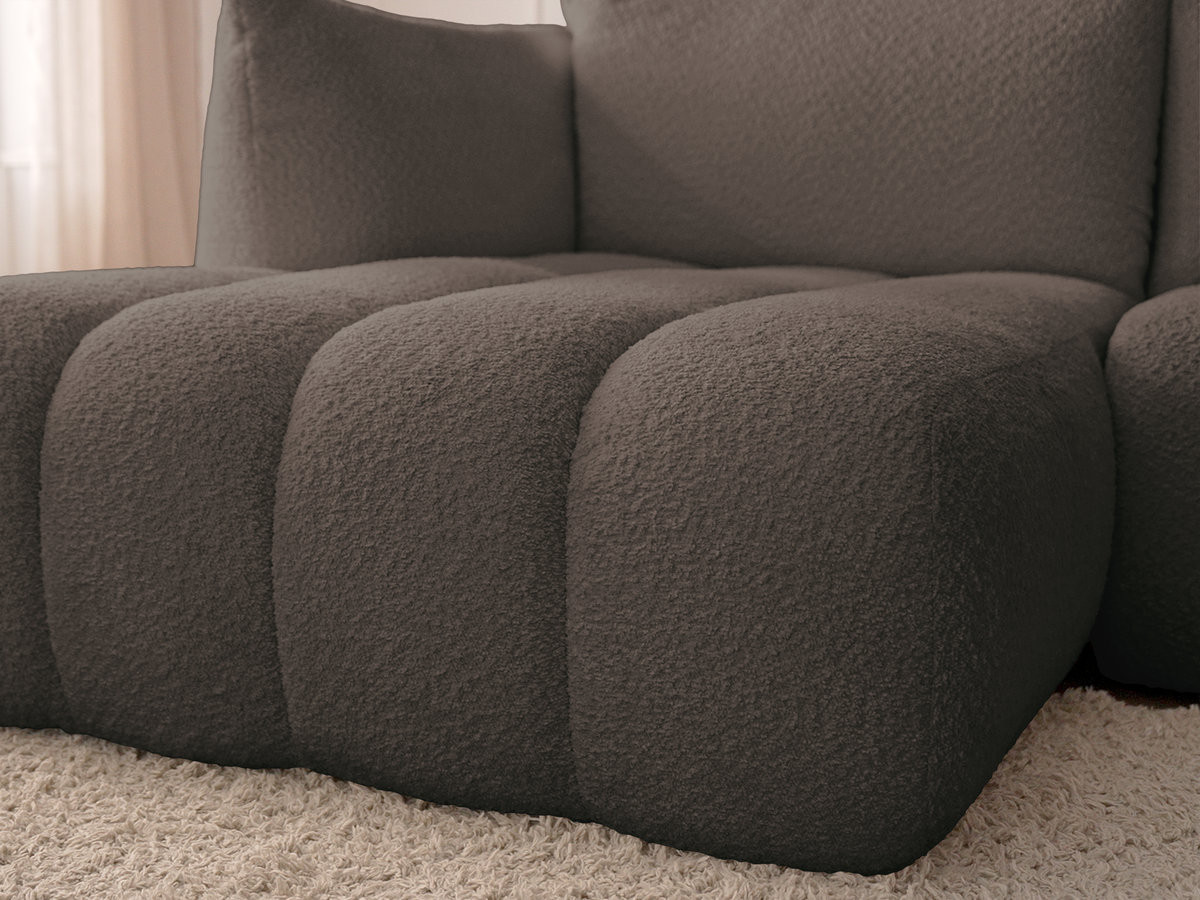 Canapé d'angle fixe AZRA tissu bouclette avec pouf