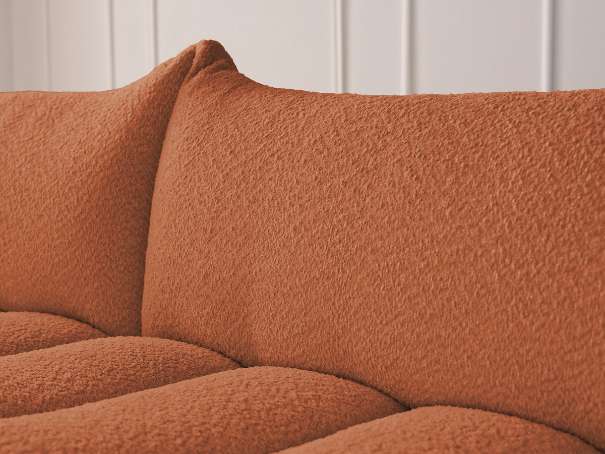 Canapé d'angle fixe AZRA tissu bouclette avec pouf