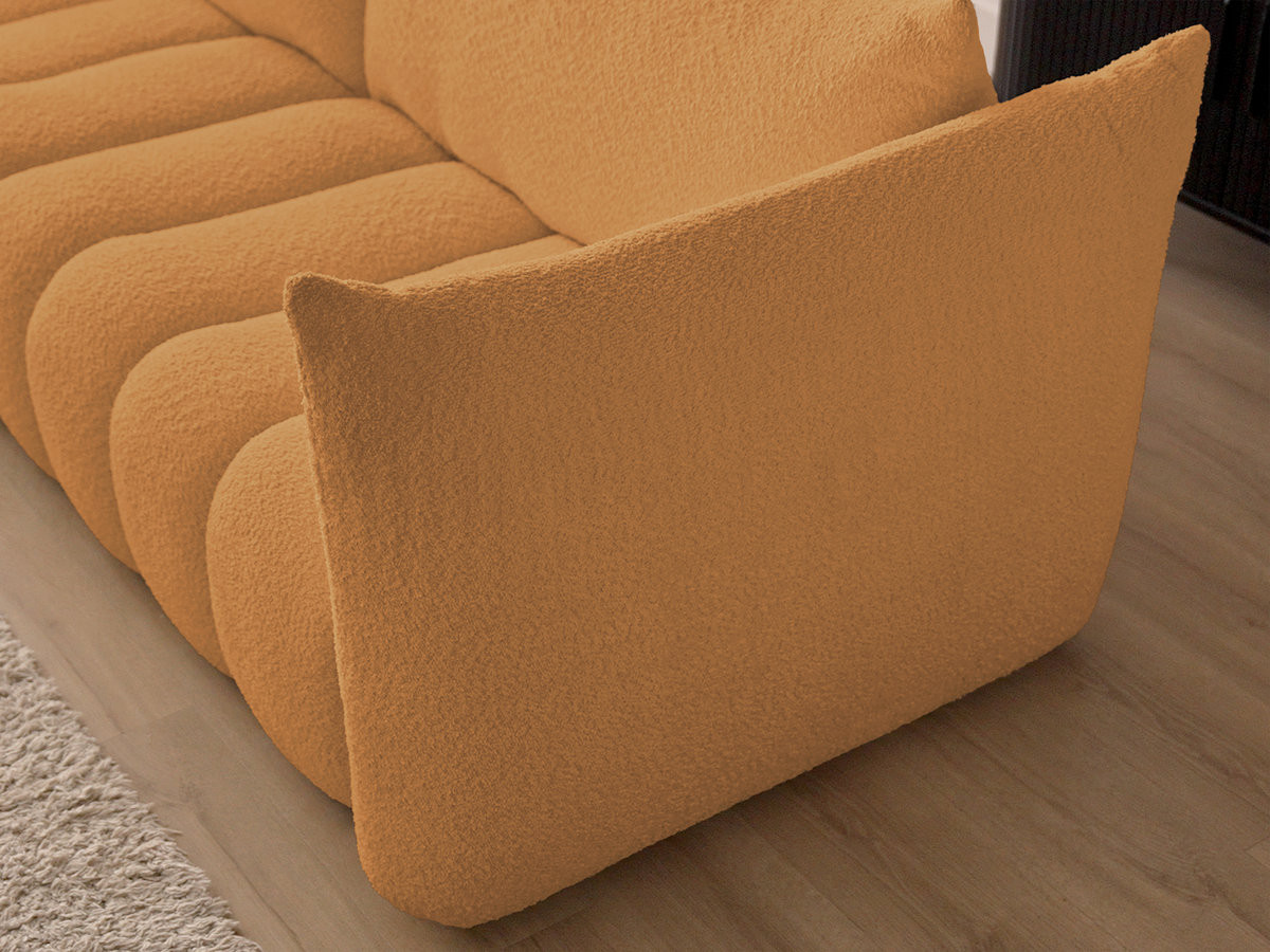 Canapé d'angle fixe AZRA tissu bouclette avec pouf