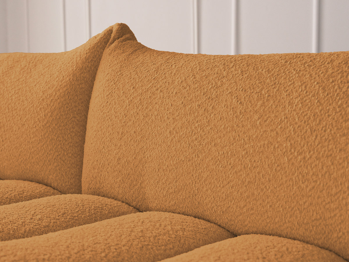 Canapé d'angle fixe AZRA tissu bouclette avec pouf