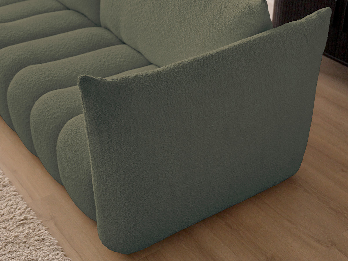 Canapé d'angle fixe AZRA tissu bouclette avec pouf