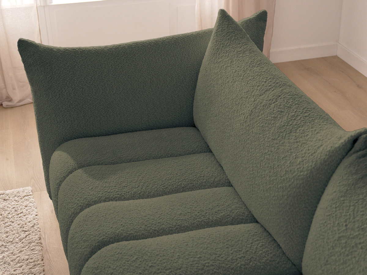 Canapé d'angle fixe AZRA tissu bouclette avec pouf