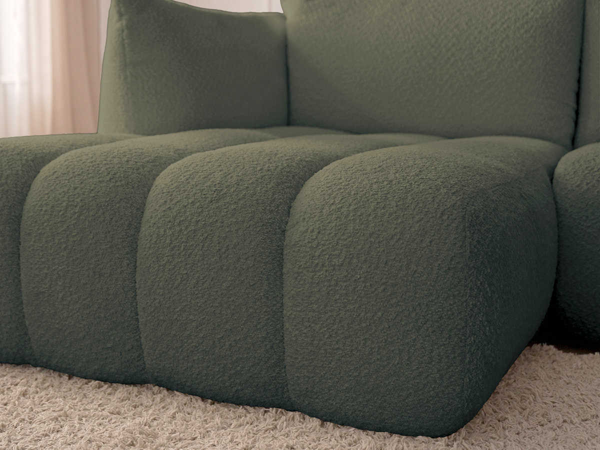 Canapé d'angle fixe AZRA tissu bouclette avec pouf