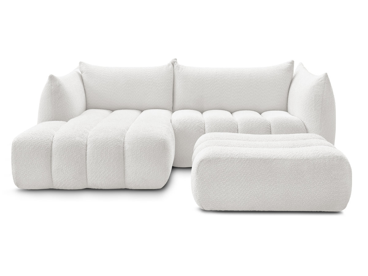 Canapé d'angle fixe AZRA tissu bouclette avec pouf