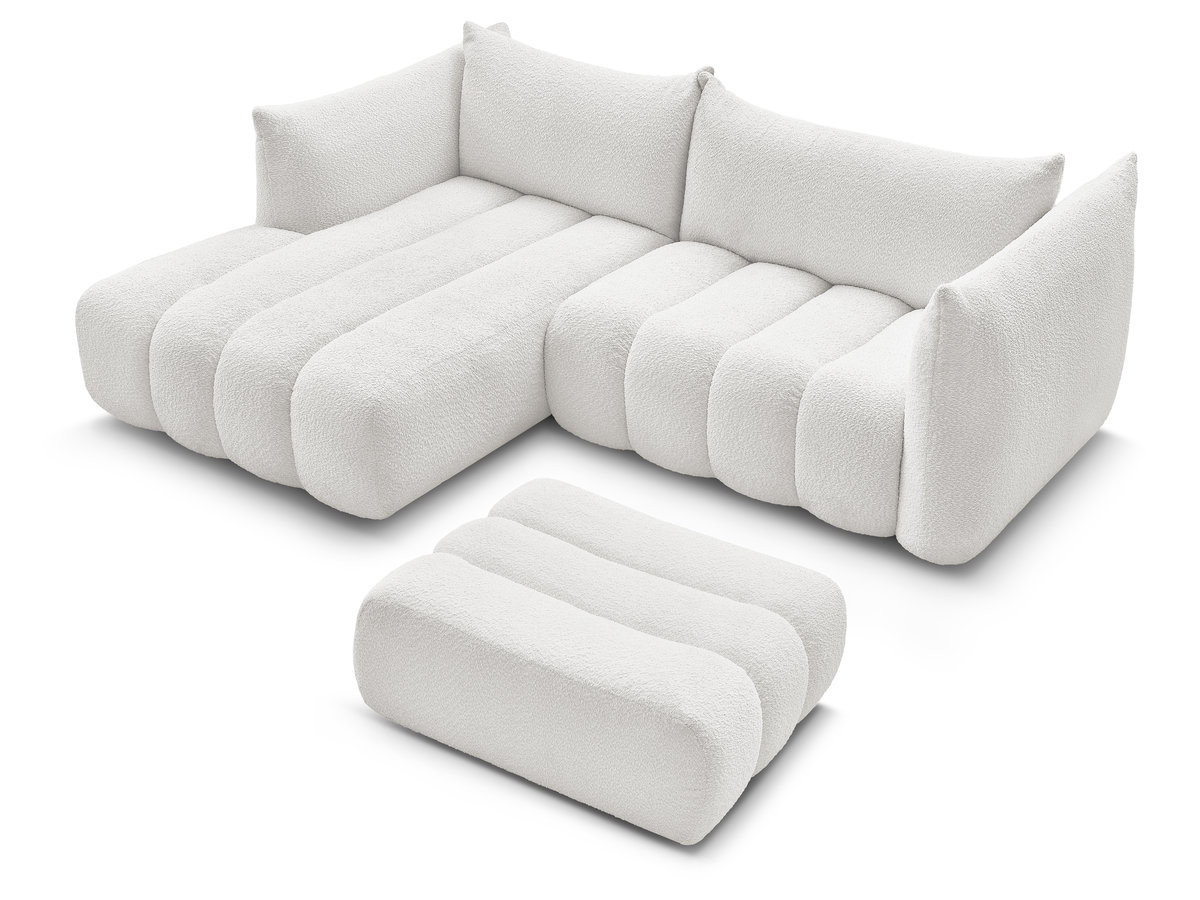 Canapé d'angle fixe AZRA tissu bouclette avec pouf