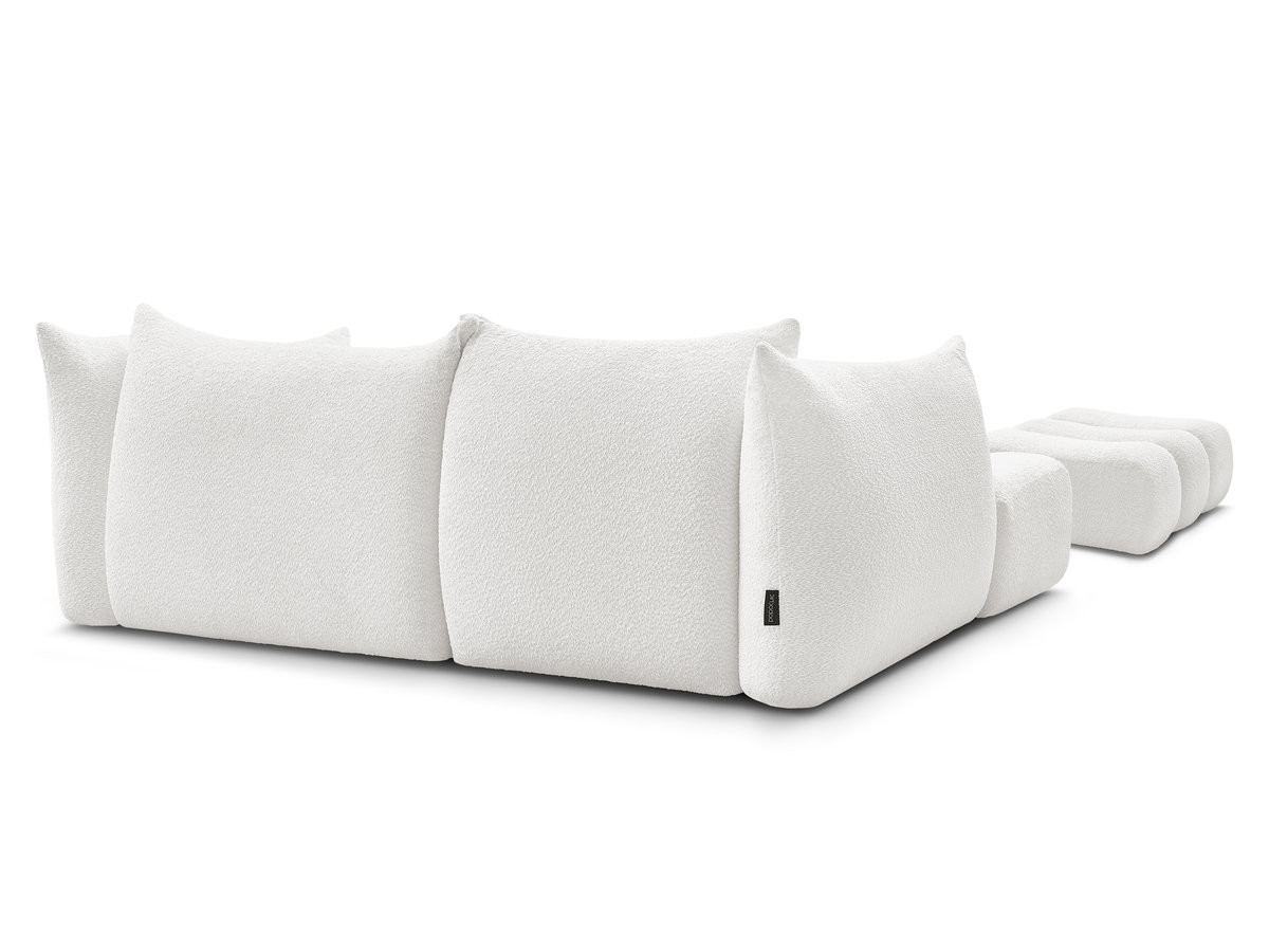 Canapé d'angle fixe AZRA tissu bouclette avec pouf